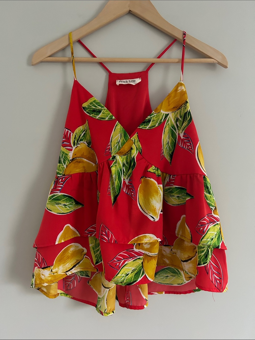 Peach Love California Red Lemon Print Tiered Cami